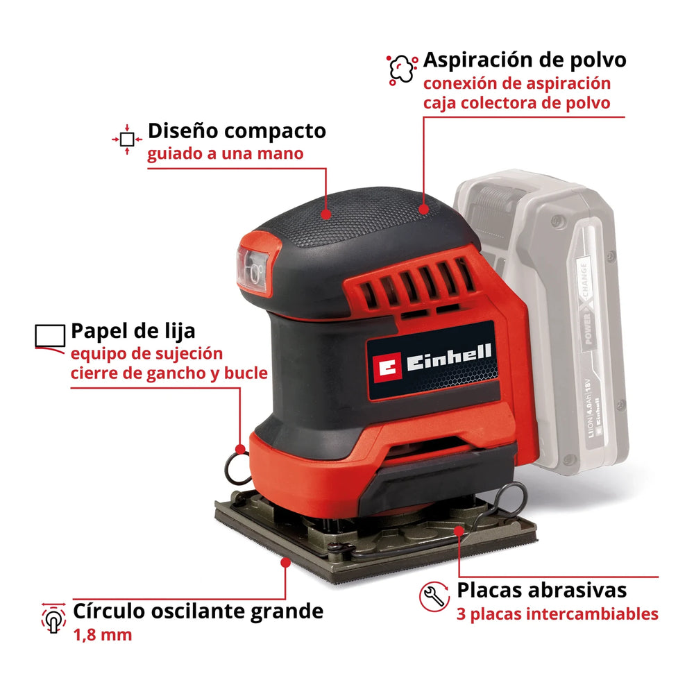 Lijadora inalámbrica 3 en 1 Einhell TE-OS 18/113 3X Li con maletín, imagen 3